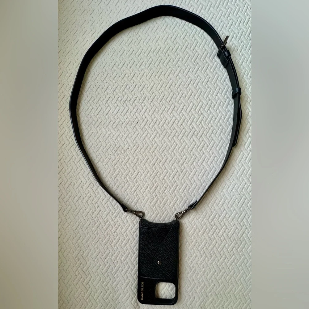 Bandolier Black Leather Crossbody Phone Case - Picture 9 of 12